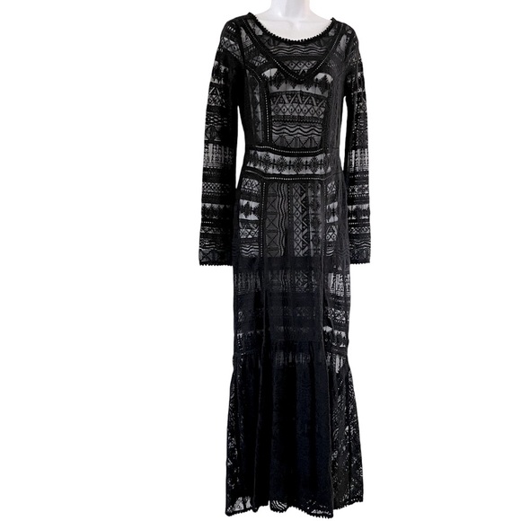 Sundance Long Sleeve Black Crochet Style Lace Maxi Dress Size 2 - Picture 3 of 8
